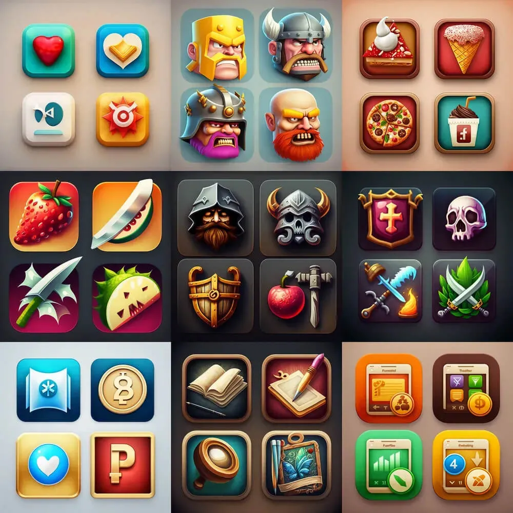 KI generierte App Icons und Logos in verschiedenen Stilen