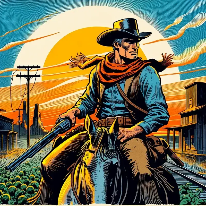 KI Bilder erstellen - Western Cowboy Sunset Illustration AI Generated